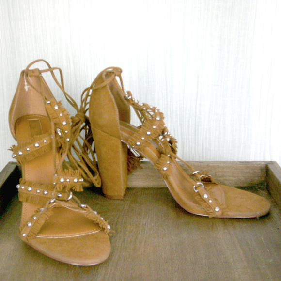Faux Suede Fringed Chunky Heels - Picture 7 of 7